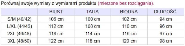 tabela rozmiarów prosta sukienka dzianinowa xxl